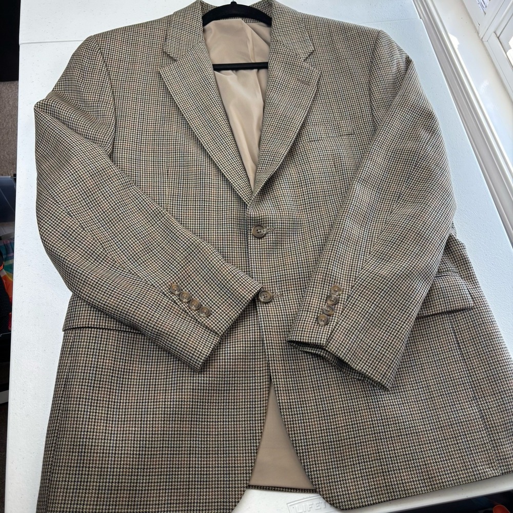 Oscar de la Renta Mens Sport Coat Blazer Two Button Flannel Houndstooth Wool 46R